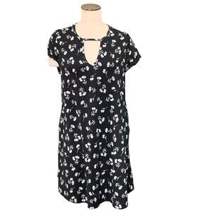 Lark + Grey Short Shift Dress Plus Sz 1XL Black Ditzy Floral Print #110J